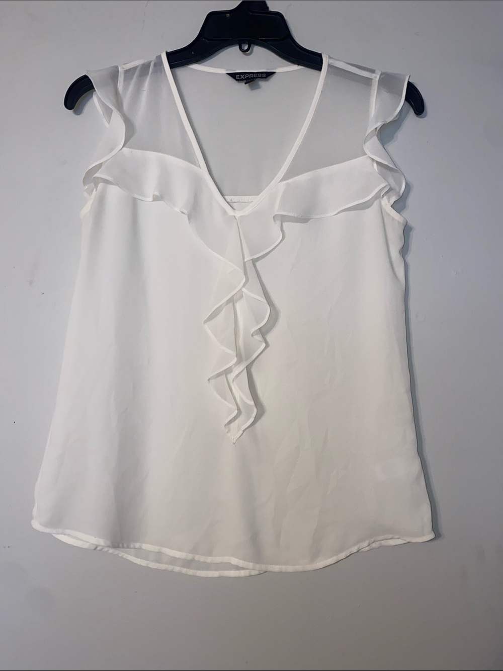 Express White Ruffle V-Neck Sleeveless Top